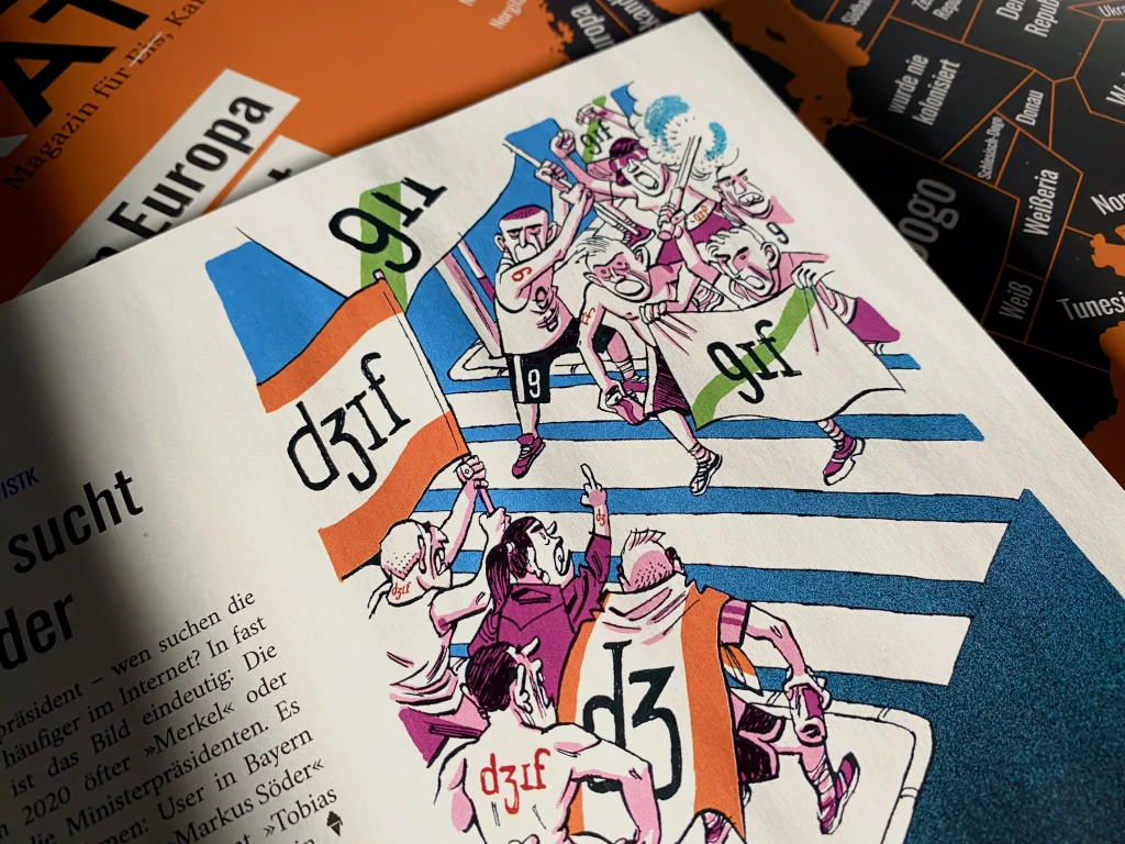 Caricature of two crowds fighting